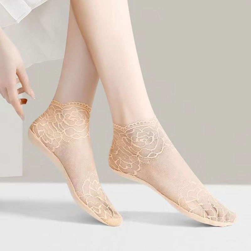 Calcetines con borde de encaje, suela de algodón para niños, calcetines cortos transparentes sexis de primavera y verano, flor de calcetín