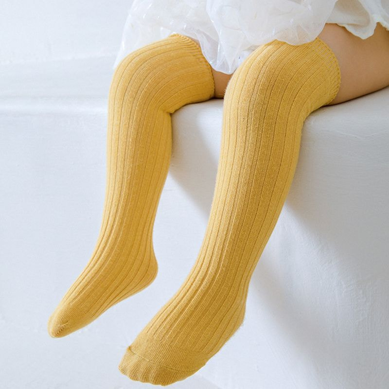 Calcetines para niños, calcetines de tubo, calcetines hasta la rodilla para bebés y niñas, calcetines rectos de doble aguja de color caramelo