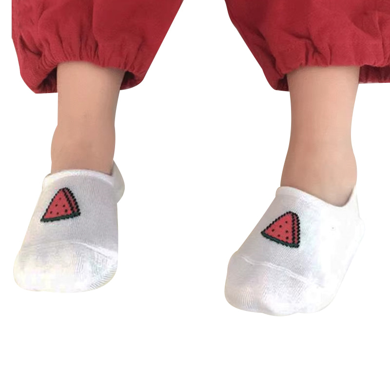 Calcetines para niños Calcetines náuticos finos de verano para niñas Malla de algodón puro Fruta Silicona Calcetines ocultos transpirables antideslizantes para niñas y bebés